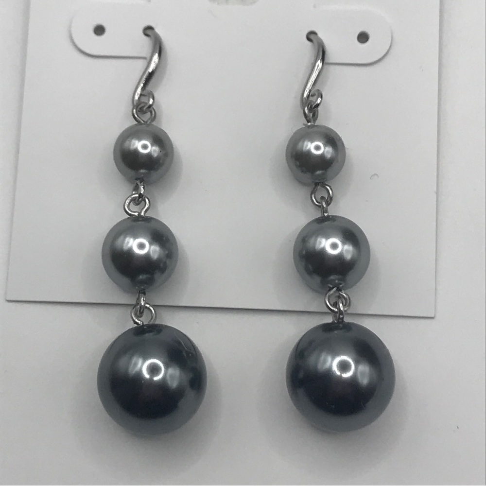 Gray Pearl Tower Drop Dangle Faux EARRINGS 2" long NWT